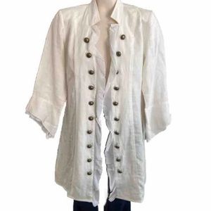 Soft Surroundings L White Linen Military Button Ruffle Jacket Tunic Renaissance